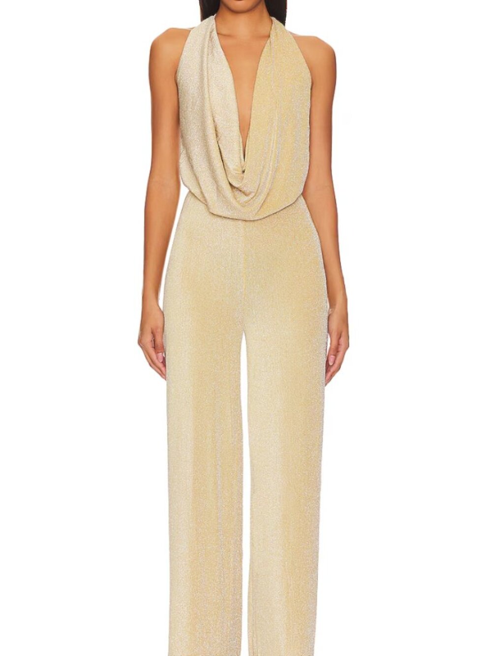 SUPERDOWN Gold Halter Jumpsuit Backless